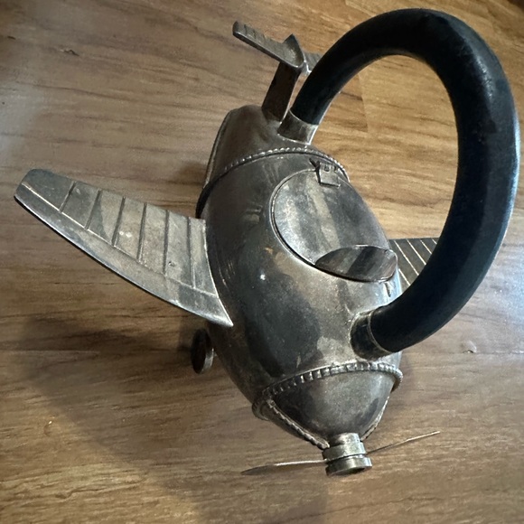 Vintage Airplane Teapot with Black Handle